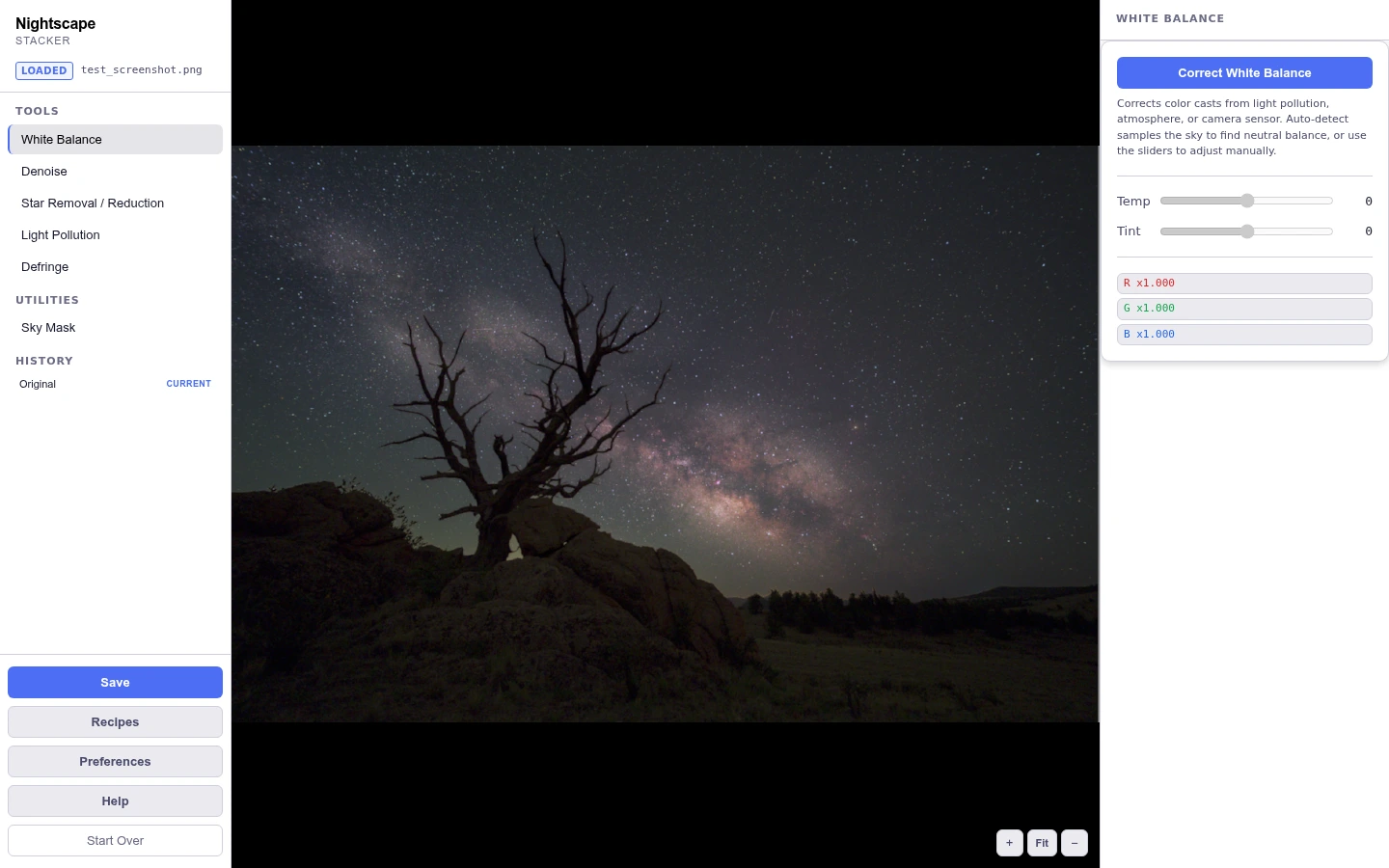 The full workspace: tool sidebar, canvas, and the active tool’s controls.