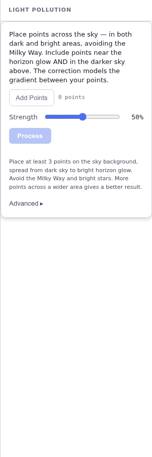 Light Pollution advanced controls: correction method and smoothing