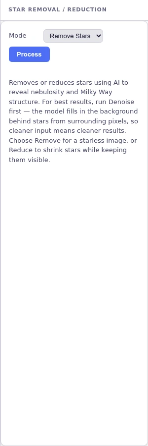 Star tool mode dropdown showing Remove and Reduce options